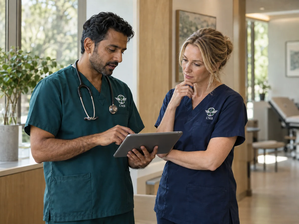 Illustrative medical professionals in a clinical setting.